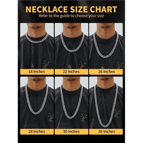 Men Cuban Link Chain Necklace, Stainless Steel Franco Curb Choker - Picture 6 of 7